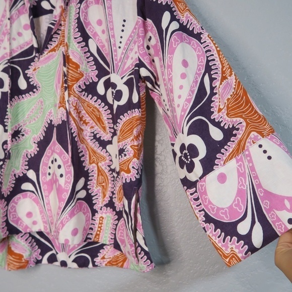 Zara Linen Paisley Top Long Sleeve Boho Cover Up Floral Retro Spring Pink - Picture 3 of 11